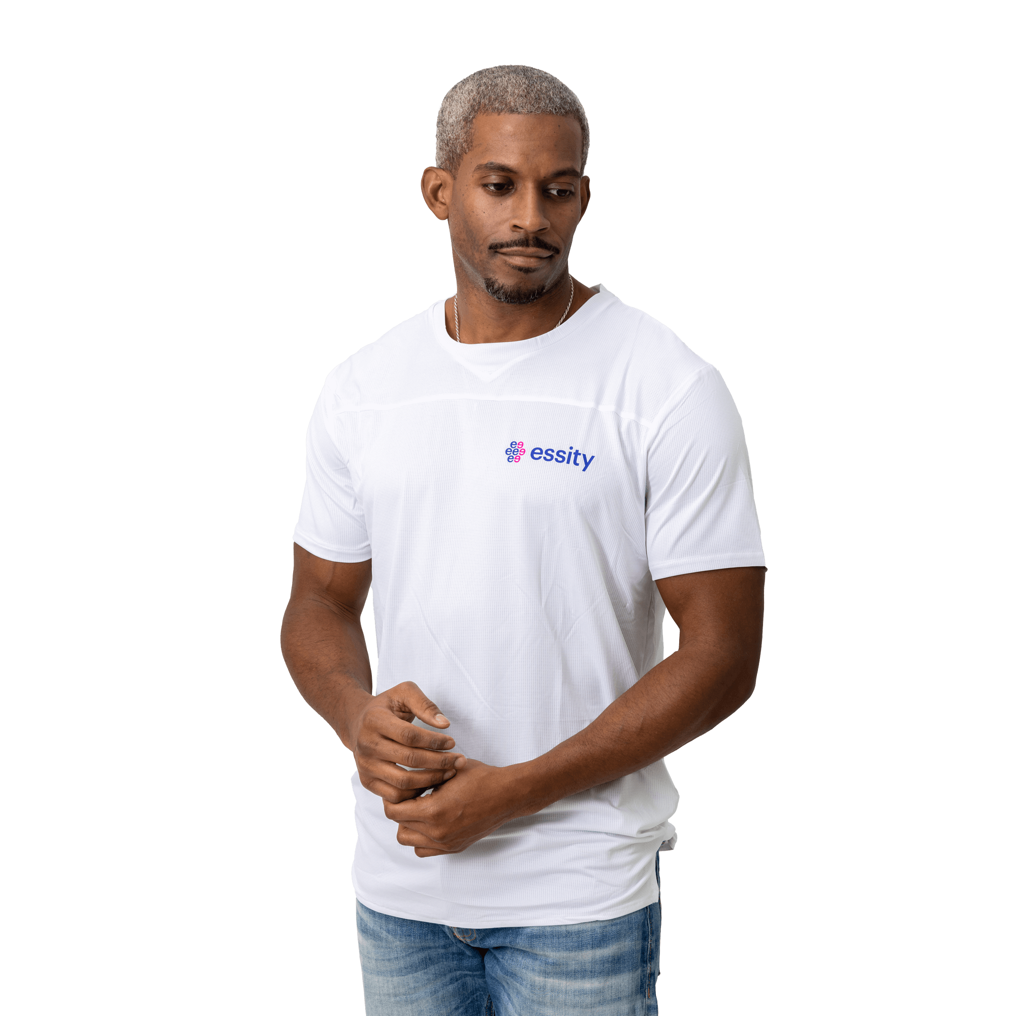 white essity tshirt with logo