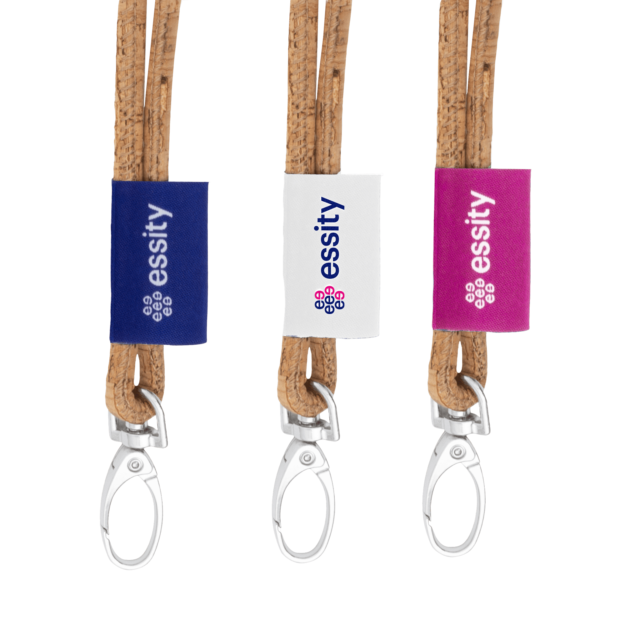 cork lanyard with essity logo on labels