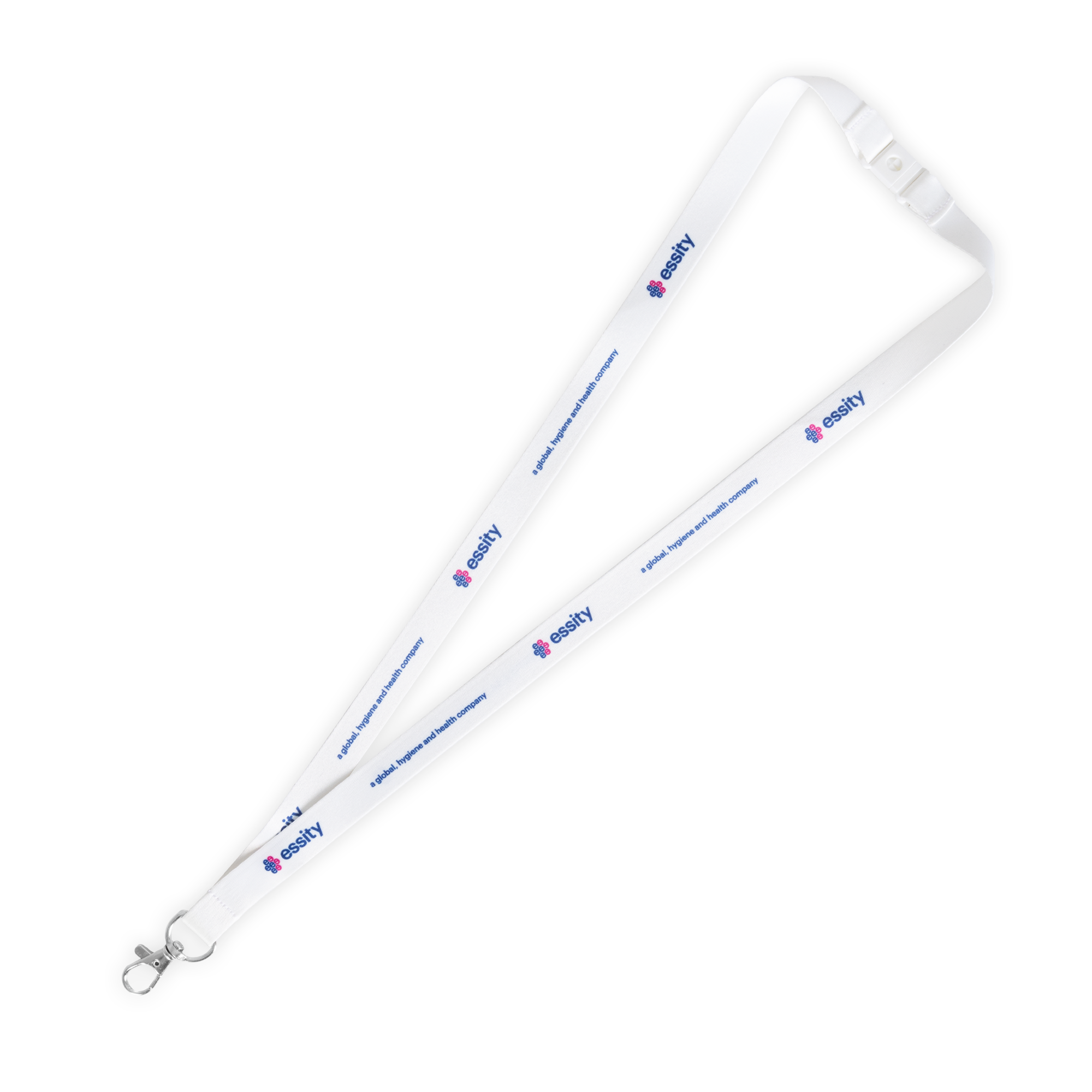 white lanyard with essity logos